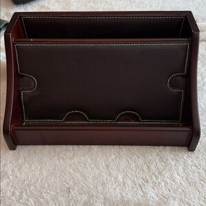 Chaps Wood & Leatherette Charging Station Valet Holds 6 Devices Compact Desktop